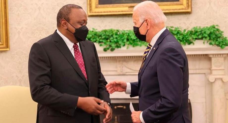 US President Joe Biden meets with his Kenyan counterpart Uhuru Kenyatta in the Oval Office at the White House in Washington, DC