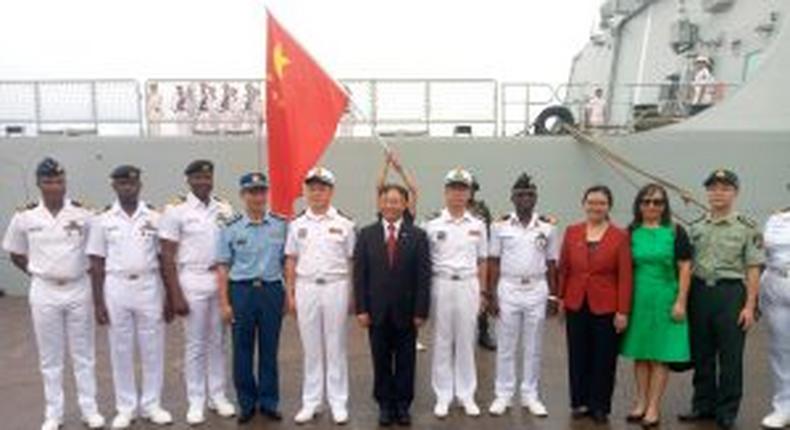 The Chinese envoy with senior Nigerian Navy personnel at NPA.