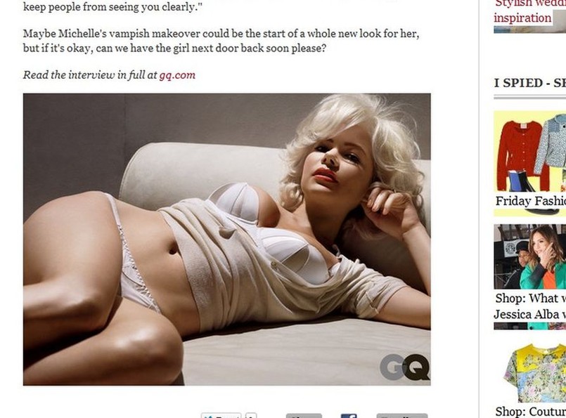 Michelle Williams jako Marilyn Monroe w sesji zdjęciowej dla magazynu „GQ”. Źródło: telegraph.co.uk