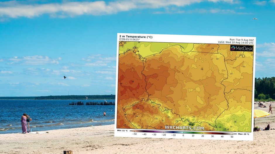 Środa będzie ciepła i na ogół pogodna (mapa: wxcharts.com)