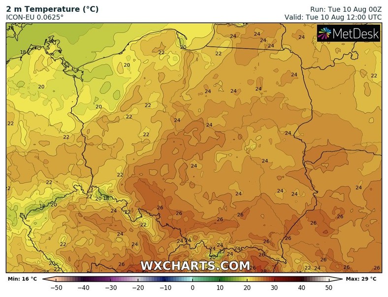 Na przeważającym obszarze kraju będzie bardzo ciepło