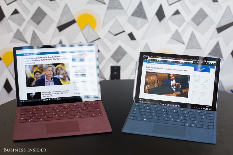 Microsoft Surface Laptop (left) and Surface Pro (right), Microsoft's newest Surface computers.