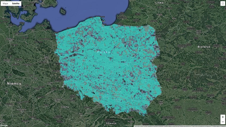 Mapa zasięgu sieci 5G - Plus