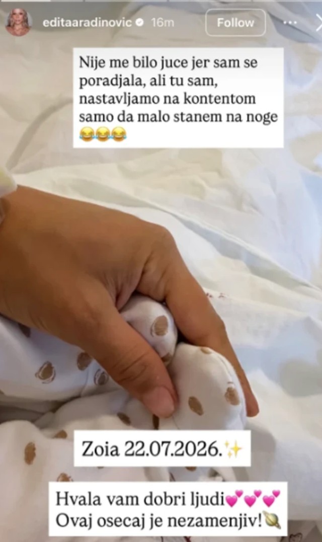 Edita Aradinović rodila ćerkicu