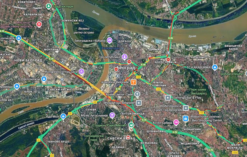 Mapa gužvi u Beogradu