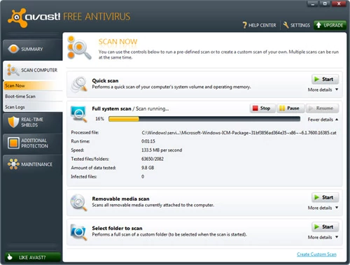 avast! Free Antivirus testowany przez AV-Test. fot. AV-Test.org.