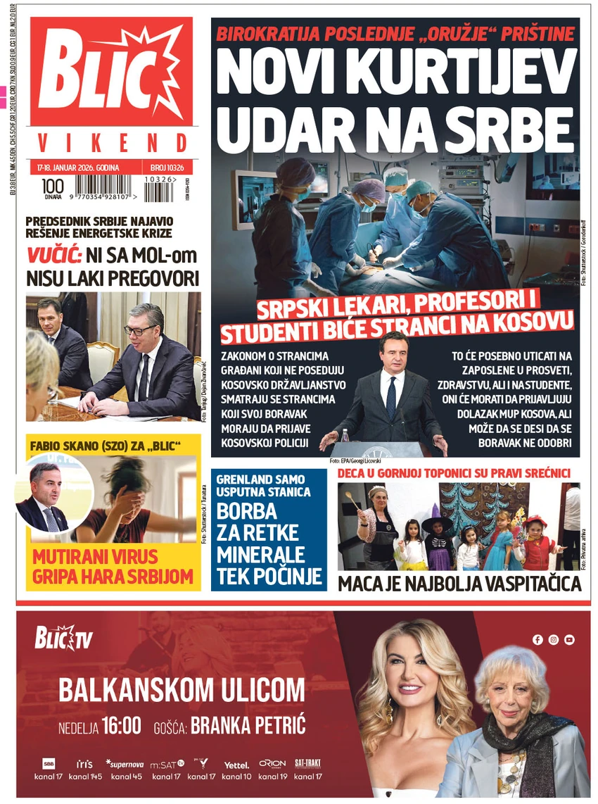 Blic naslovna strana za 17.1.