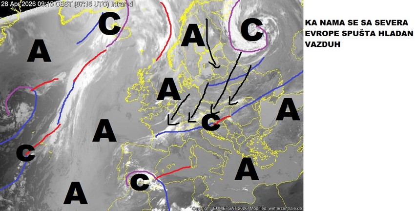 Sa severa Evrope dolazi hladan vazduh