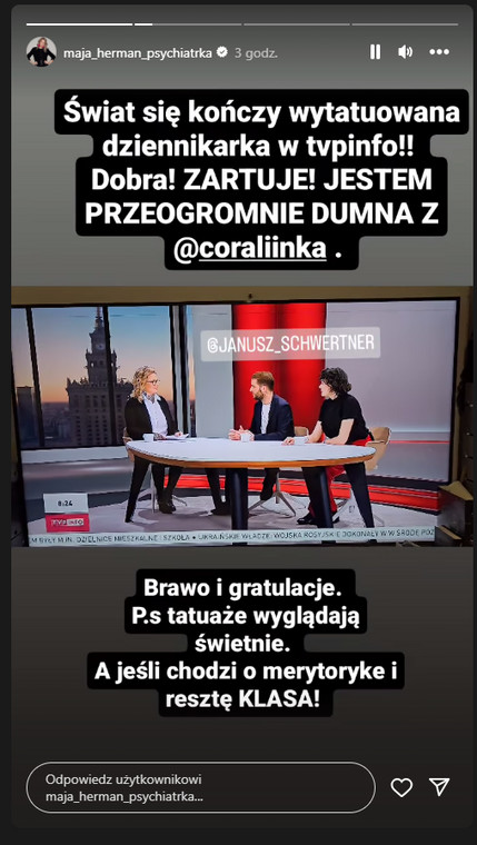 Maja Herman komentuje debiut Karoliny Opolskiej w TVP Info