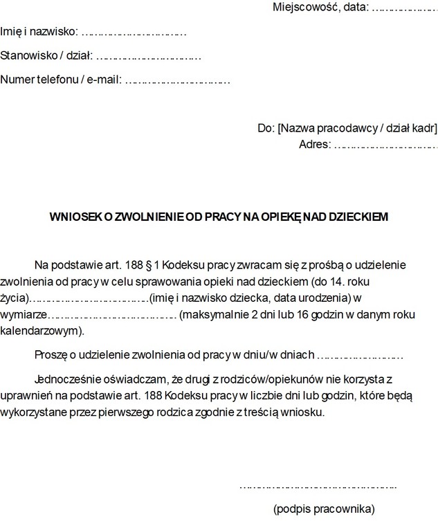 Dni wolne na opiekę (zdrowe dziecko do lat 14) 2025