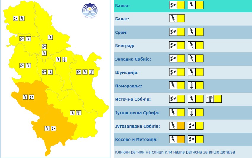 Meteoalarm za subotu
