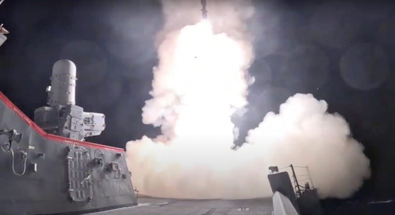 The destroyer USS Bulkeley fires an interceptor to defend Israel from an Iranian ballistic missile attack on Tuesday.US Navy video/Screengrab