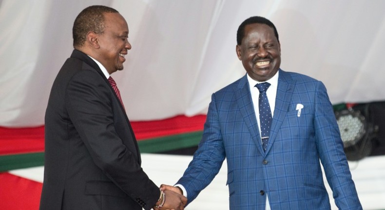 President Uhuru Kenyatta with former Prime Minister Raila Odinga