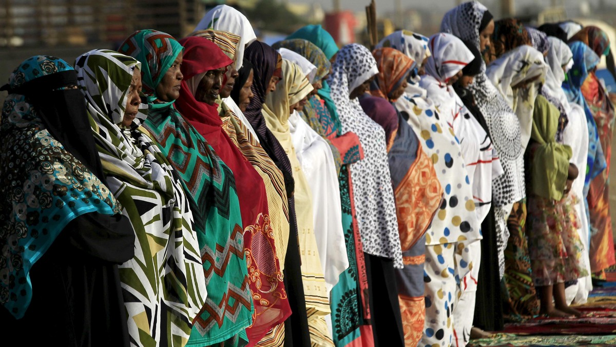 Muslim women gather during Eid al-Adha prayers in Khartoum