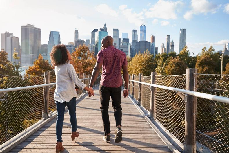 young couple walking