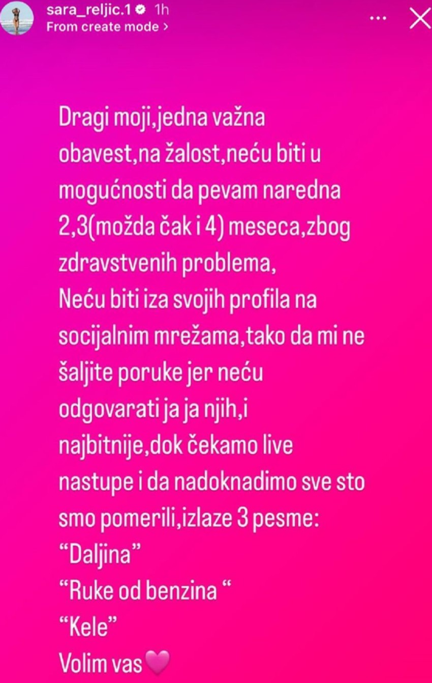 Sara Reljić objava