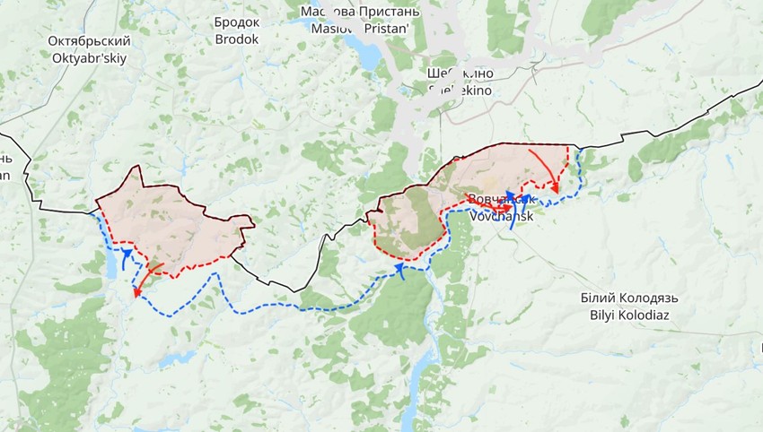 Mapa Vovčansk, 21. jun 2024.