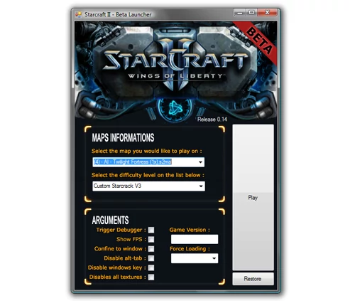 Aplikacja Bata Launcher to klasyczny przykład narzędzia, które pozwala ominąć zabezpieczenia. Jako ze Starcraft 2 beta nie ma interfejsu dla jednego gracza, program emuluje wybór map i poziomu trudności