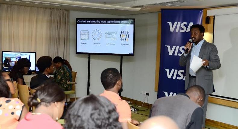 Ade Ashaye speaking at the Visa Tech Blogger event