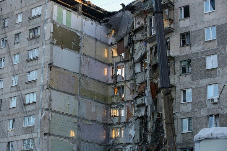The Soviet-era apartment block was home to about 1,100 people