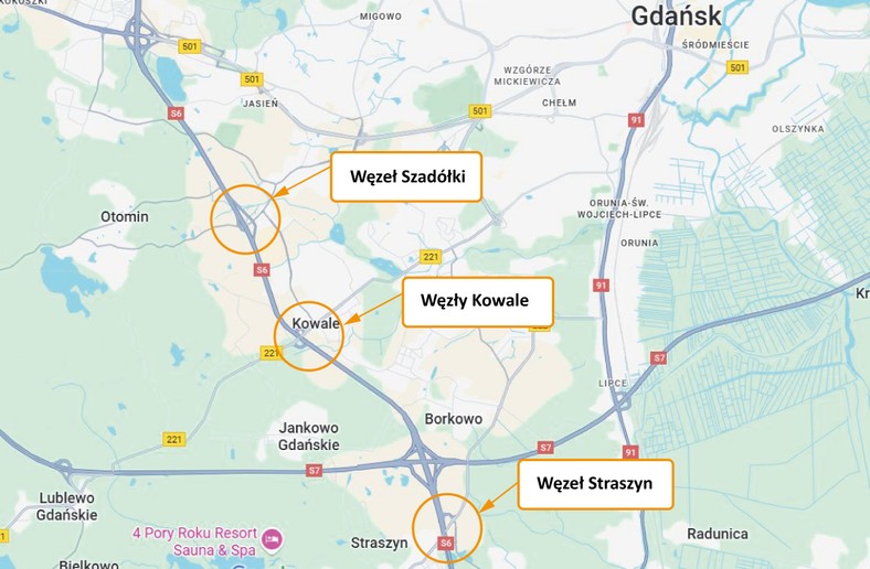 Trzy węzły na obwodnicy Gdańska w ciągu drogi S6