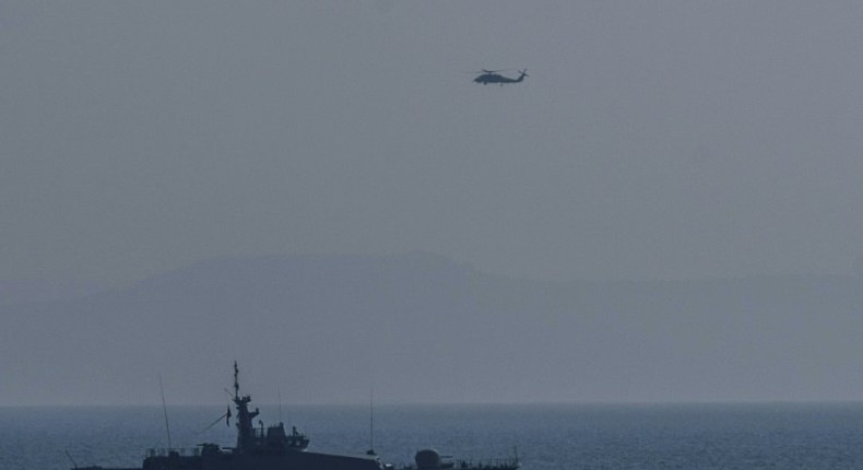 A Turkish warship patrols the Aegean Sea close to the Greek island of Lesbos in 2016