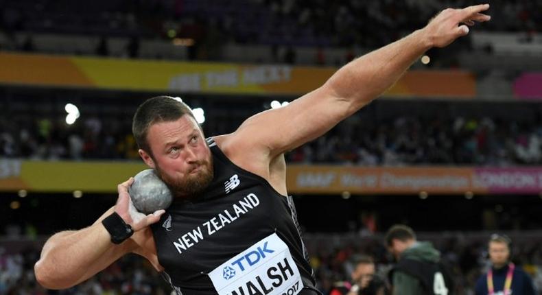 New Zealand's Tomas Walsh competes in the final of the men's shot put at the 2017 IAAF World Championships in London on August 6, 2017