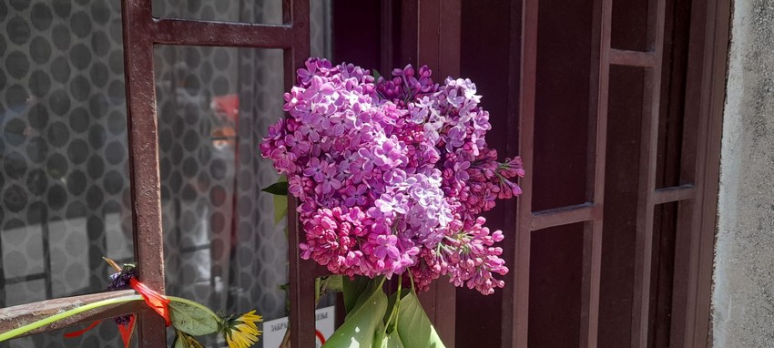 Mušterije ostavljaju cveće ispred obućarske radnje