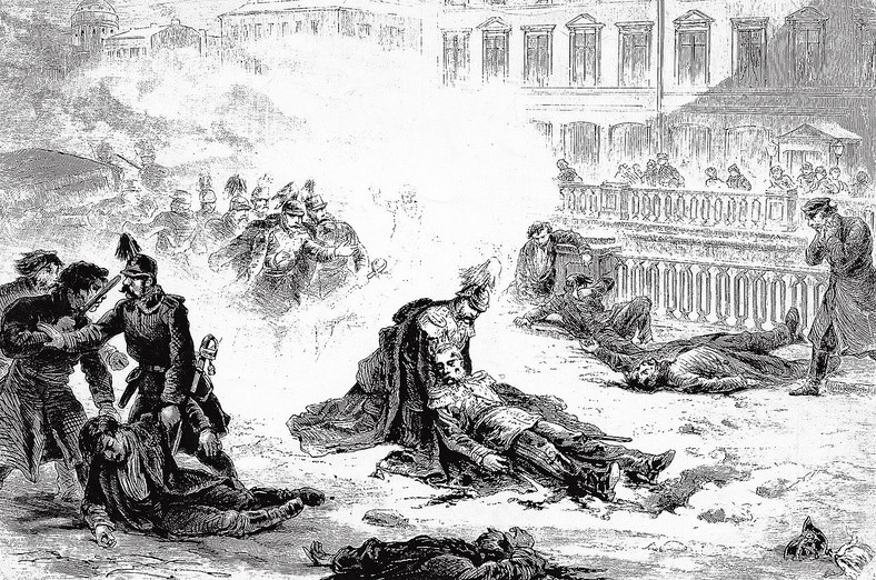 Zabójstwo cara Aleksandra II, rysunek autorstwa Gustava Brolinga