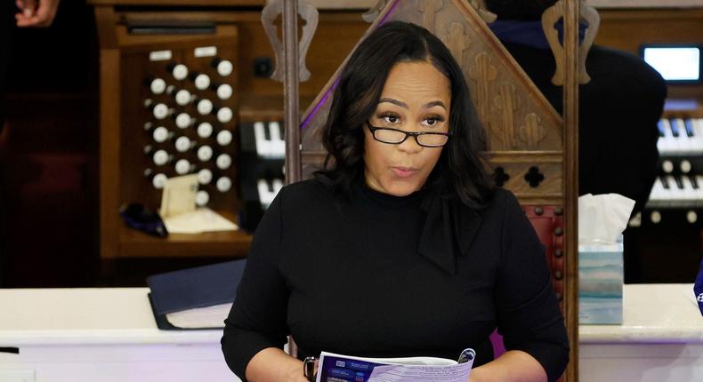 Fulton County District Attorney Fani Willis speaks at the Big Bethel AME Church in Atlanta, Georgia.Miguel Martinez/Atlanta Journal-Constitution via AP