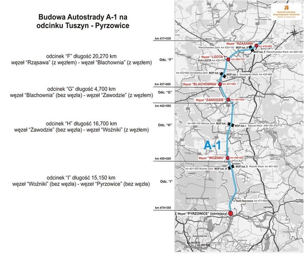 Autostrada A1 - Tuszyn - Pyrzowice źródło: GDDKiA