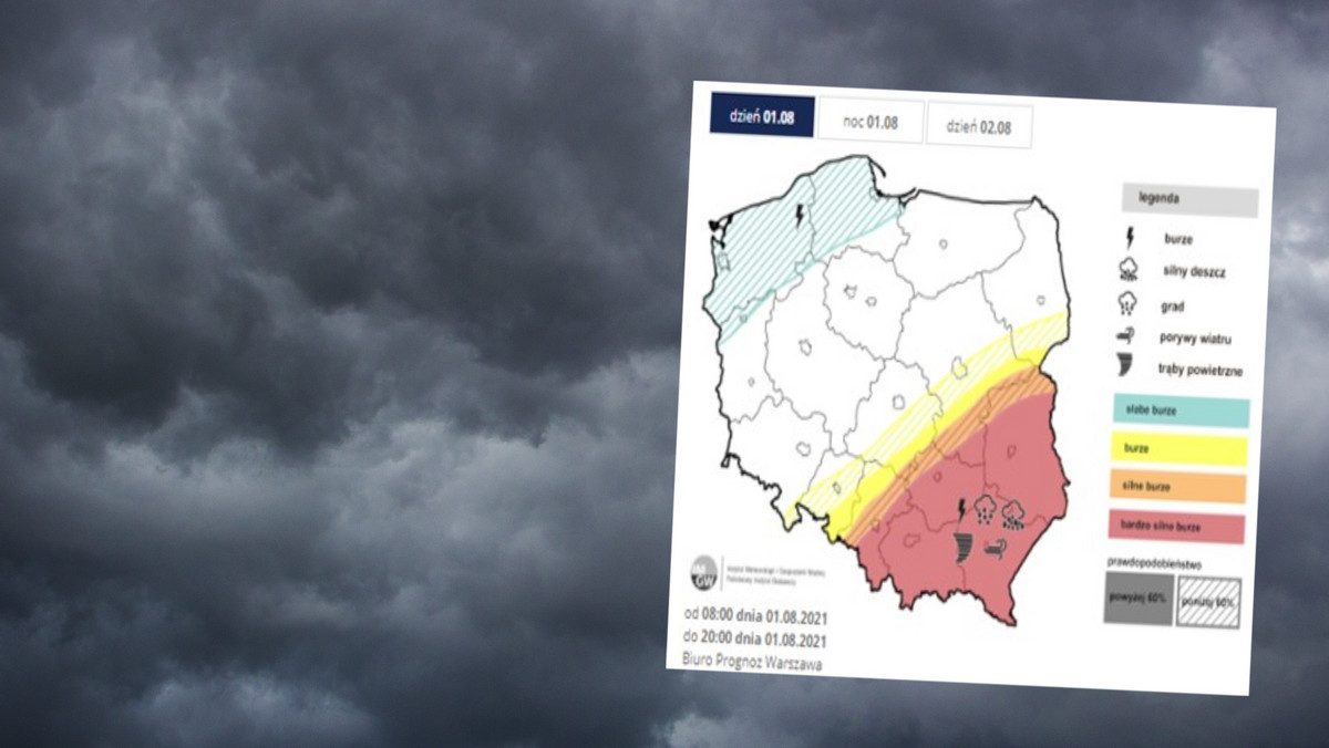 Burze, grad i możliwe trąby powietrzne. Gdzie jest burza? 1.08 [NA ŻYWO]