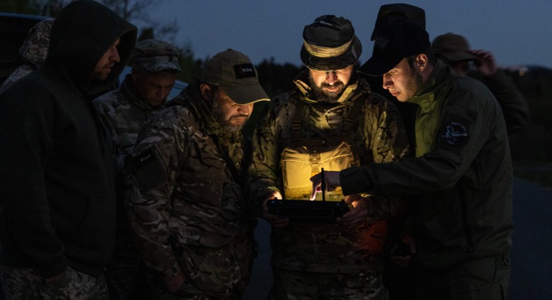 Ukrainian military learn to fly drones at night using thermal vision on May 11, 2023, in the Lviv region of Ukraine.Paula Bronstein/Getty Images