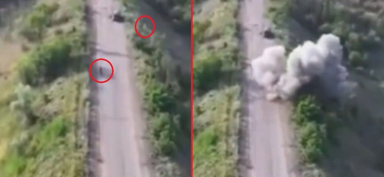 Gdy się poddał się, koledzy zaatakowali go dronem. Mocne nagranie z frontu