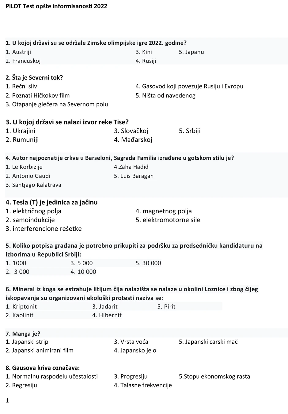 Test opšte informisanosti