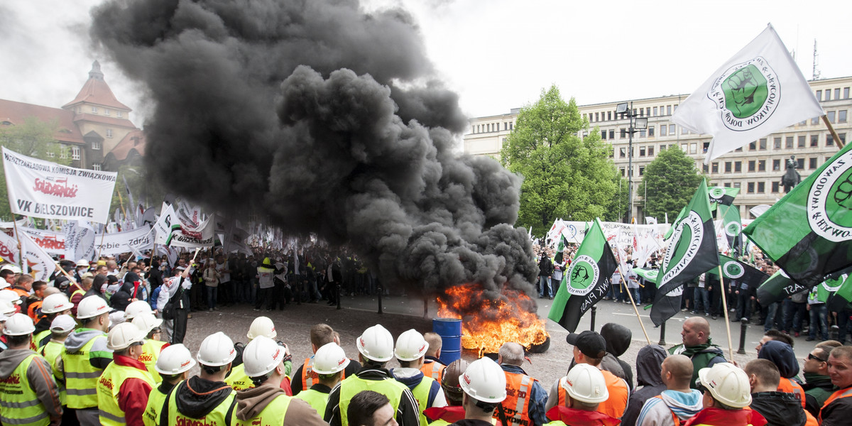 Manifestacja górników w Katowicach