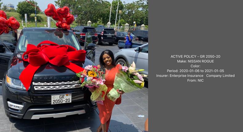 The insurance on Nana Aba’s gifted Range Rover is for a Nissan Rogue; error from the NIC?