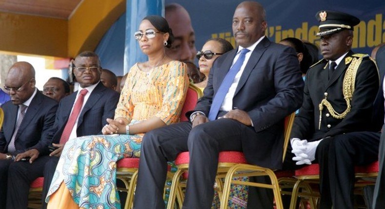 Democratic Republic of the Congo's President Joseph Kabila (2nd R) and First Lady Marie Olive Lembe in Kindu, the capital of Maniema province in the Democratic Republic of Congo, June 30, 2016.