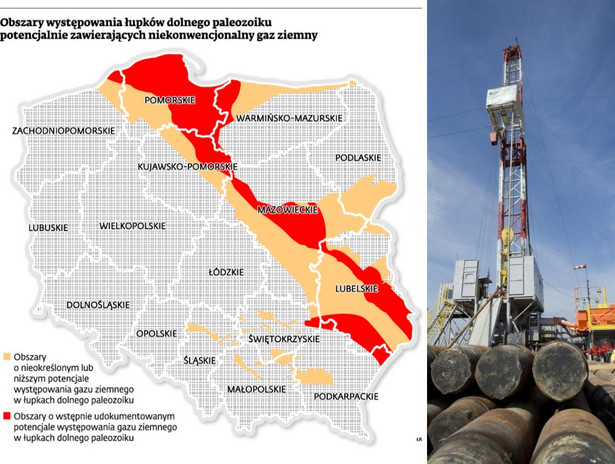 Obszary występowania łupków dolnego paleozoiku potencjalnie zawierających niekonwencjonalny gaz ziemny