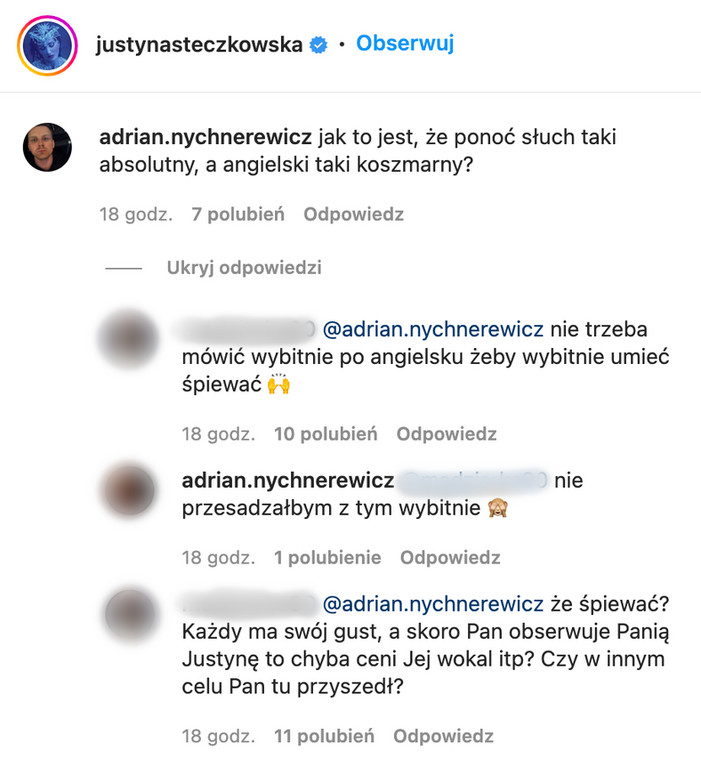 Dziennikarz krytykuje Justynę Steczkowską na Instagramie