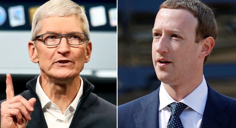 Apple CEO Tim Cook (left) and Facebook CEO Mark Zuckerberg.