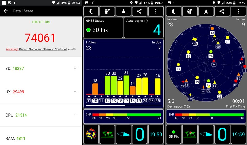 HTC U11 Life - AnTuTu Benchmark, GPS