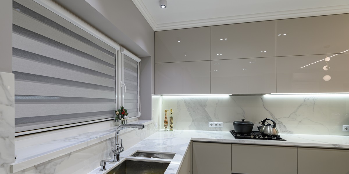 Luxury white modern marble kitchen in studio space