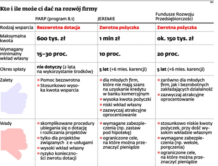 Kto i ile może ci dać na rozwój firmy