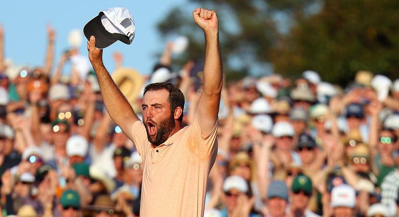 Scottie Scheffler celebrates after winning the Masters in April 2024.Andrew Redington/Getty Images