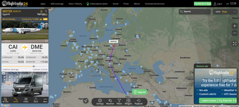 Samolot EgyptAir lecący z Kairu do Moskwy