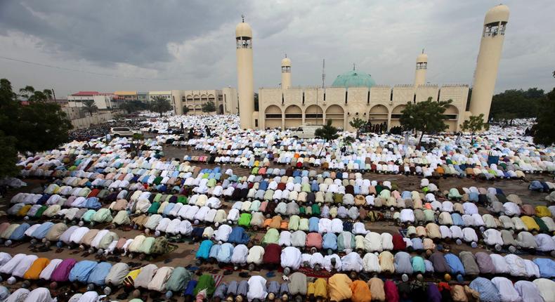 Muslims praying at the Kofar Mata central mosque in Kano