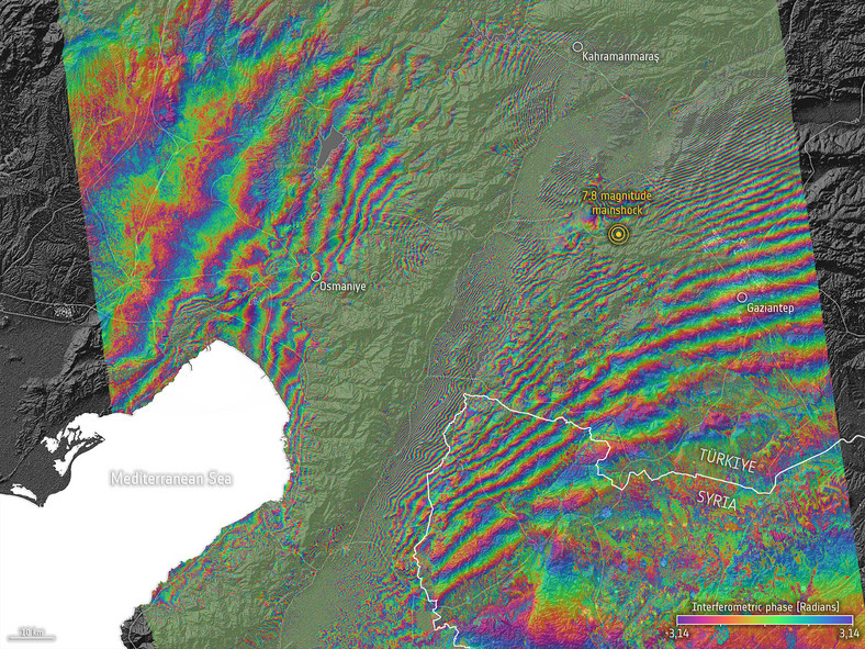 Interferogram trzęsienia ziemi w Turcji