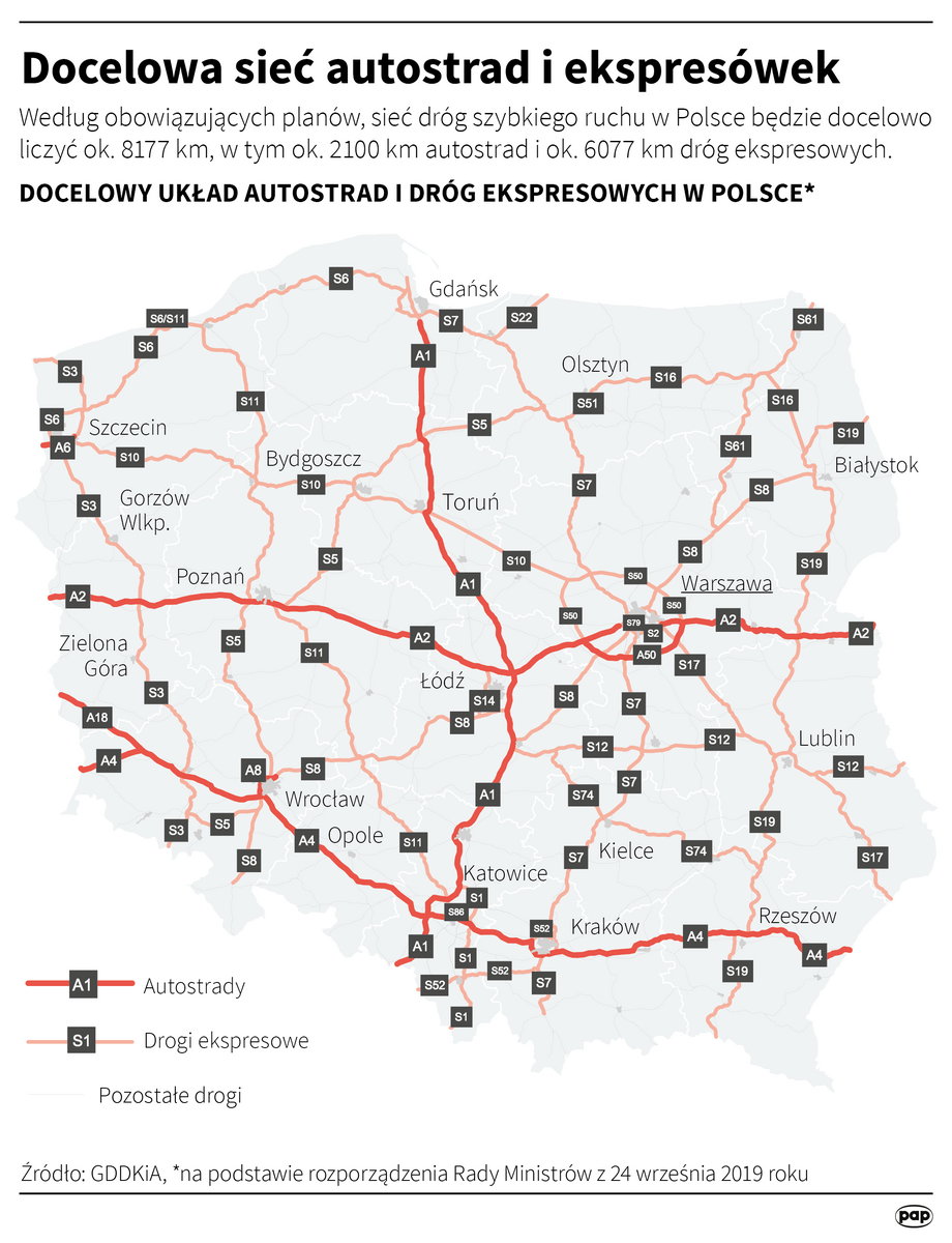 Tak ma wyglądać planowana sieć dróg szybkiego ruchu w Polsce.