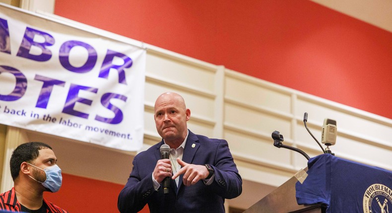 Labor leader Sean O'Brien, president of Teamsters labor union, has a list of demands for UPS — and isn't afraid to talk about going on strike.Jeremy Hogan/SOPA Images/LightRocket via Getty Images